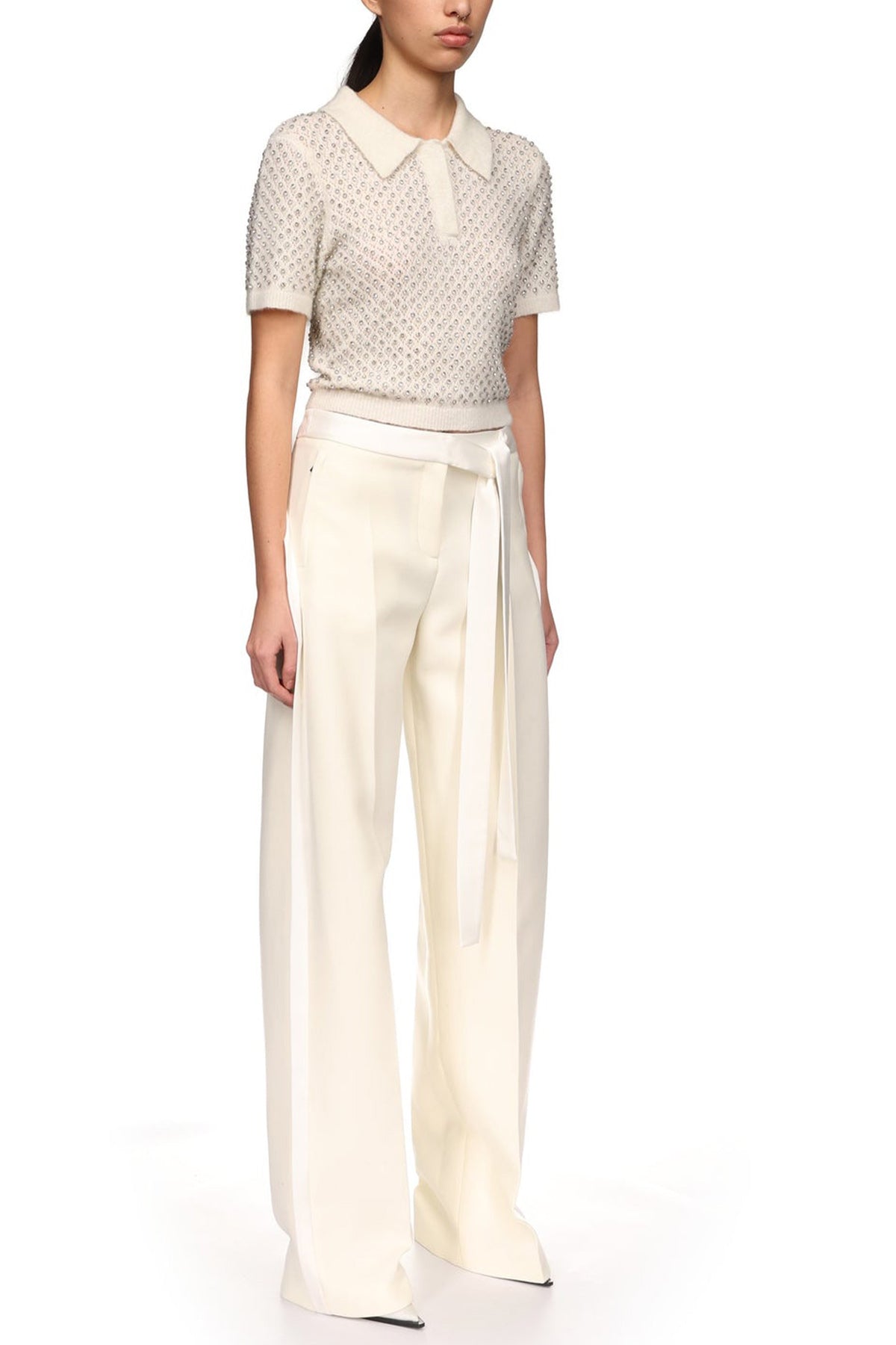 Wide Leg Trousers With Satin Bow Detail