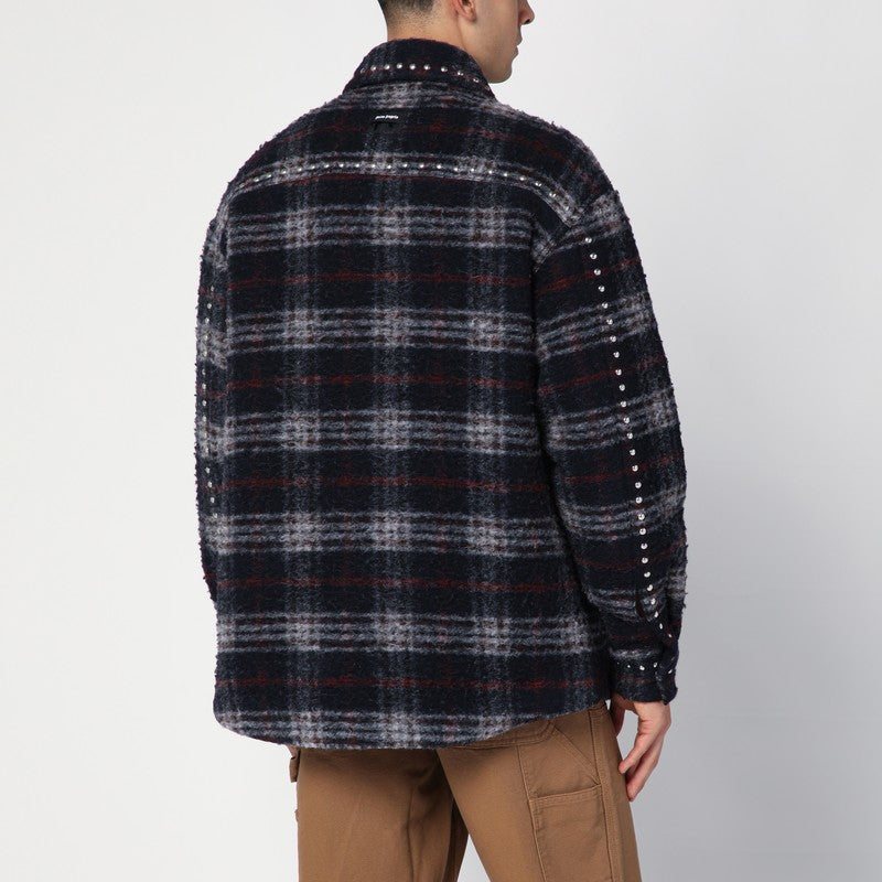 Over Shirt In Navy Check Wool With Studs