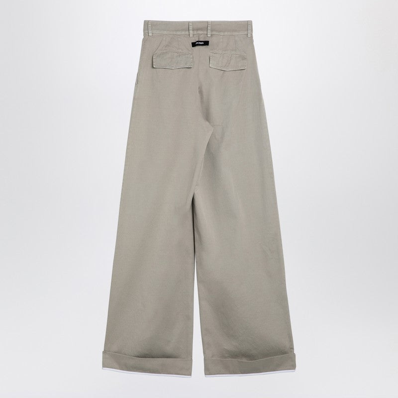 Beige Cotton Wide Trousers