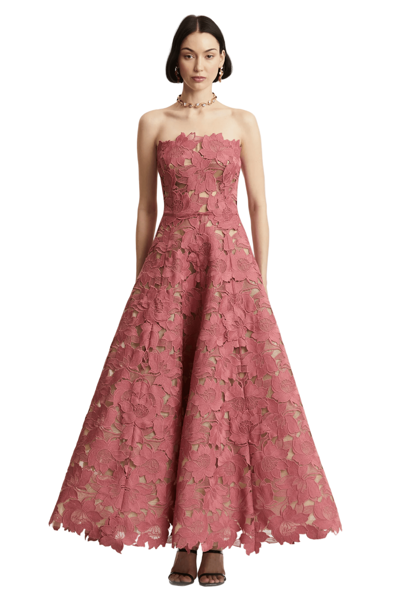 PISTACHIO GUIPURE TEA LENGTH GOWN