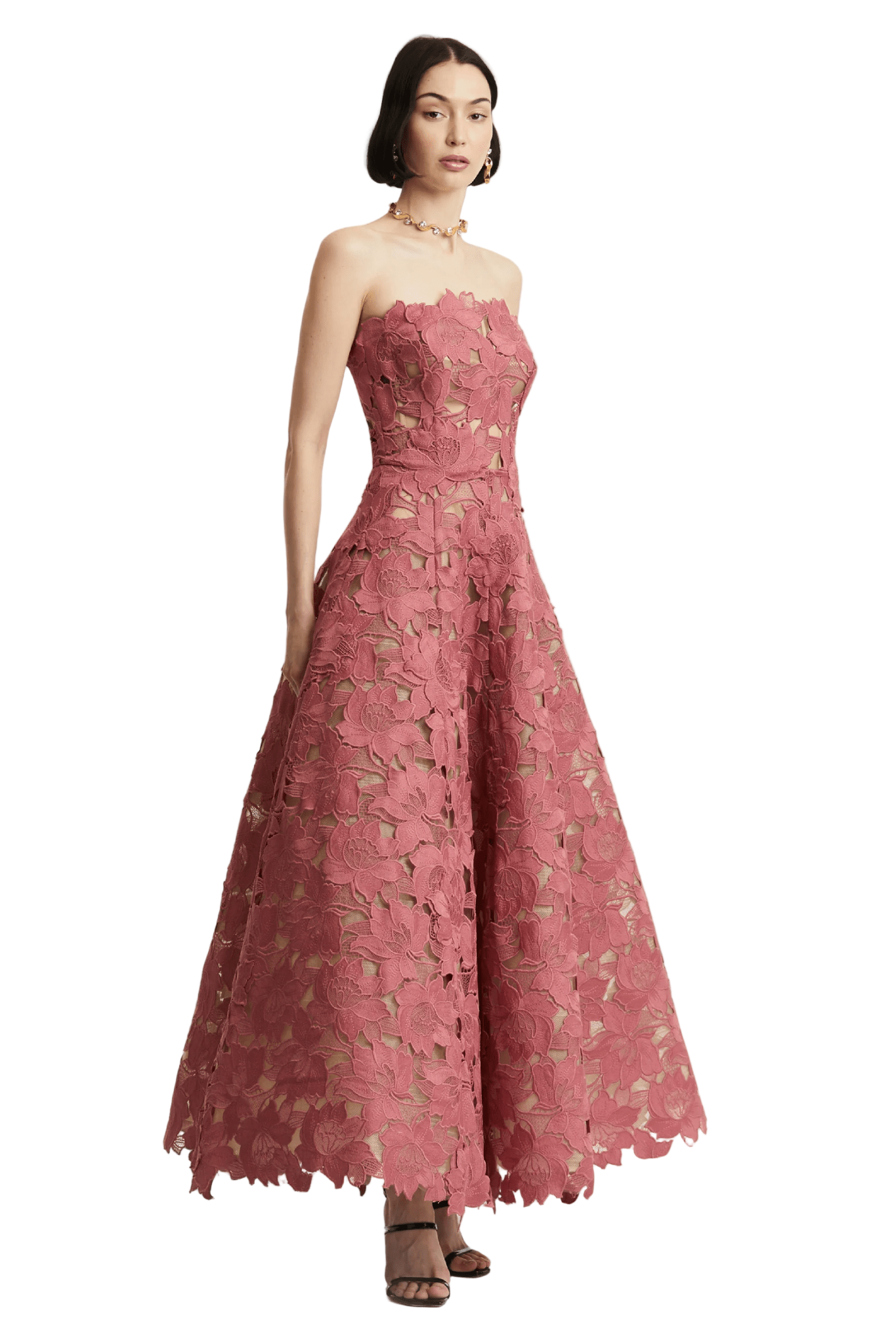 PISTACHIO GUIPURE TEA LENGTH GOWN