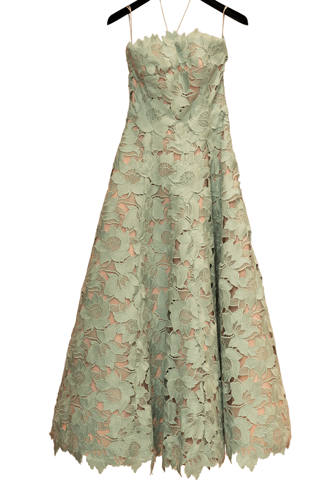 PISTACHIO GUIPURE TEA LENGTH GOWN