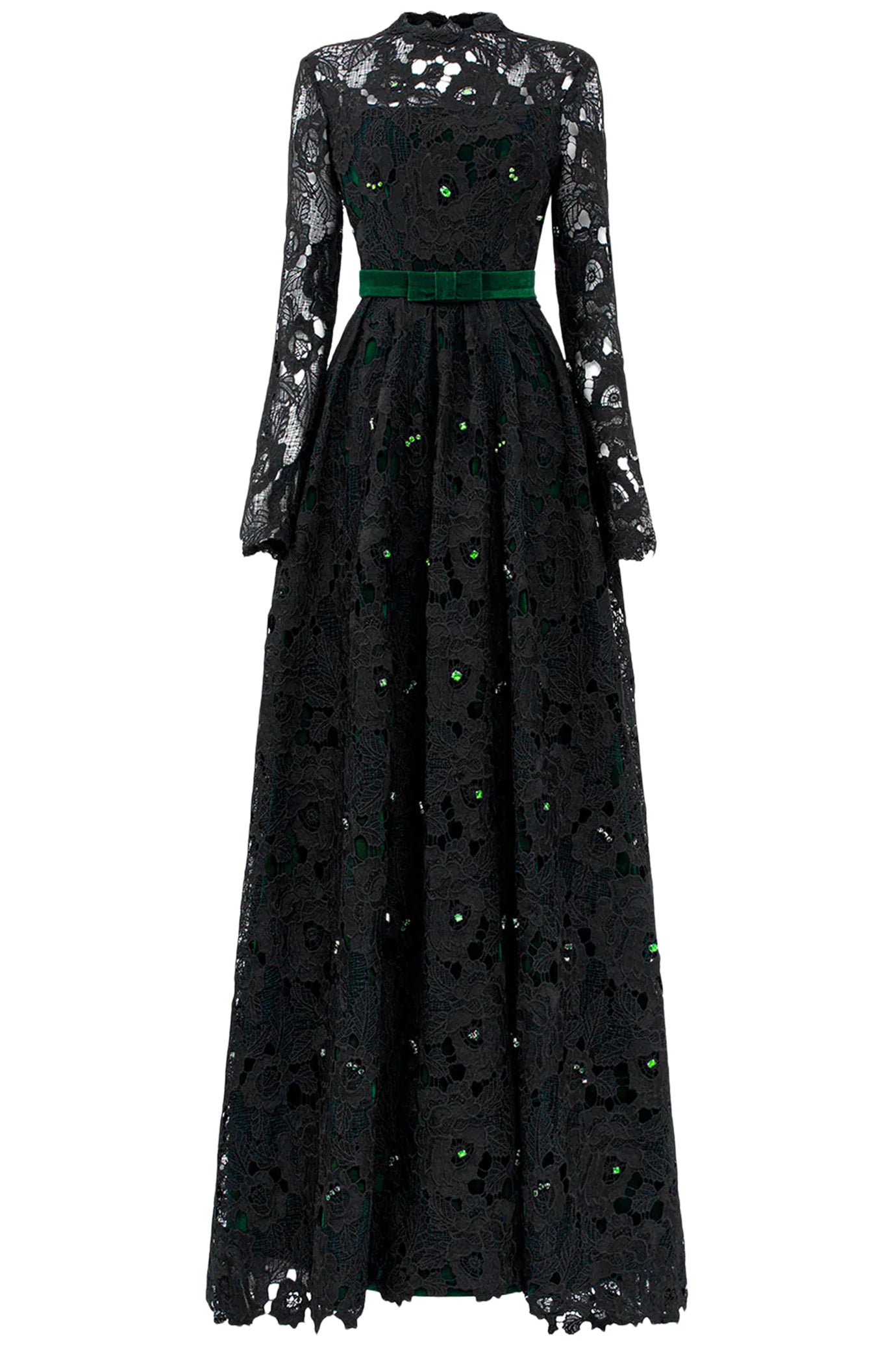 PLEATED LACE AND VELVET GOWN