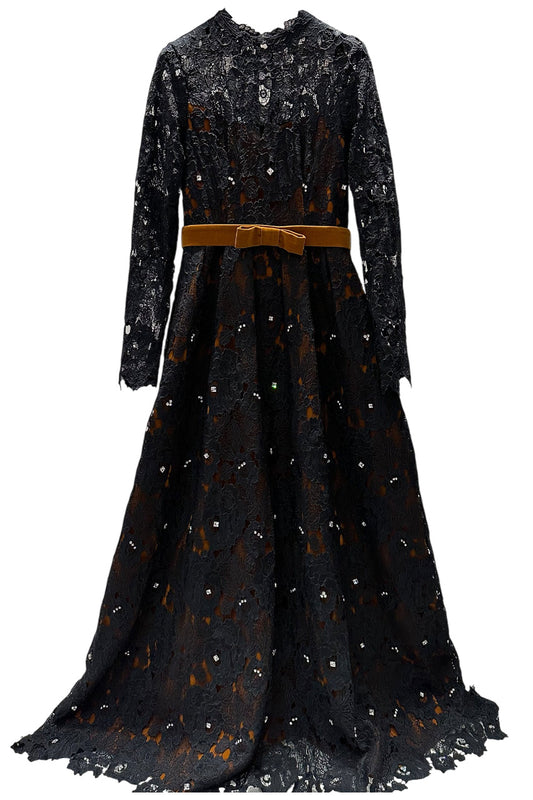 PLEATED LACE AND VELVET GOWN