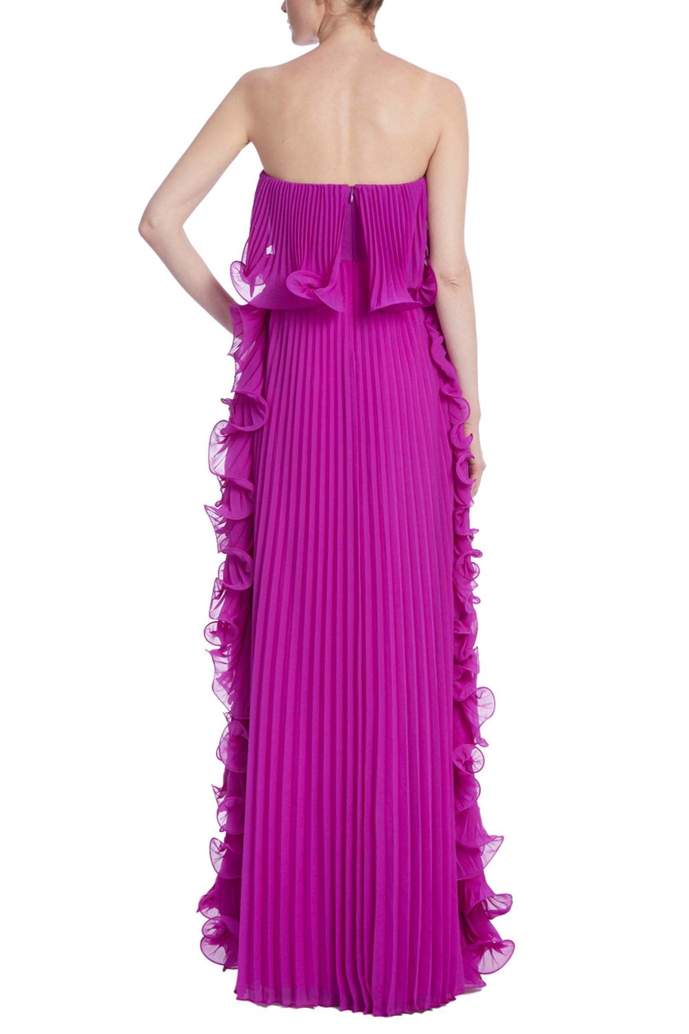 PLEATED STRAPLESS DRESS WITH SIDE RUFFLES