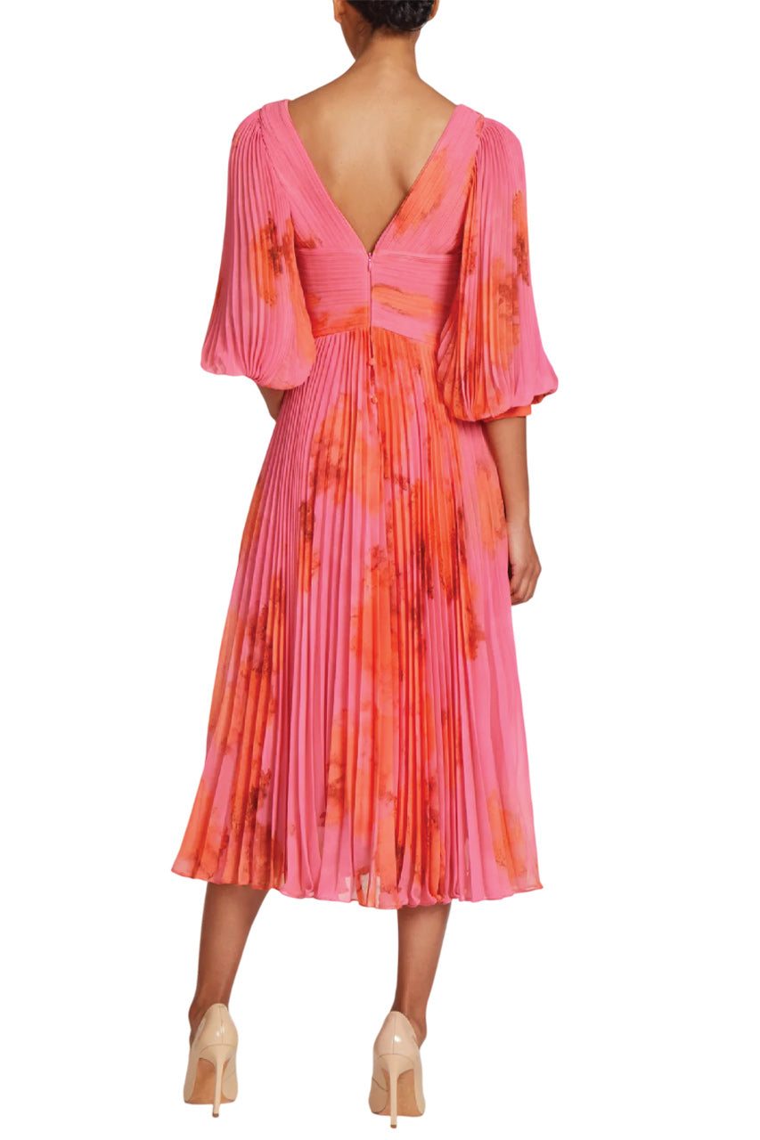 PRINTED CHIFFON PLEATED FULL SLEEVE DRESS