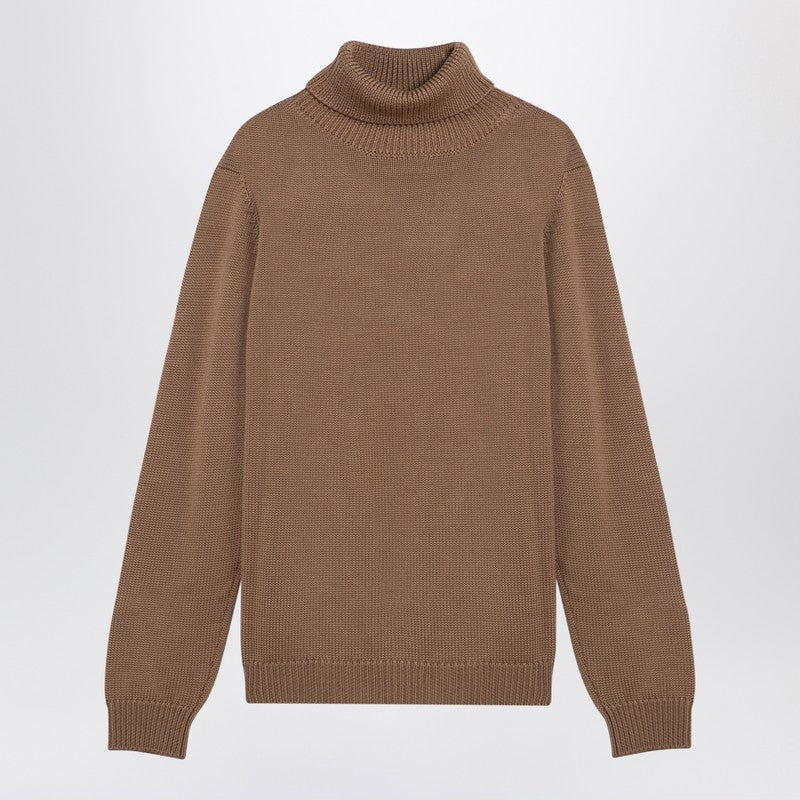 Camel Merino Wool Turtleneck Pullover