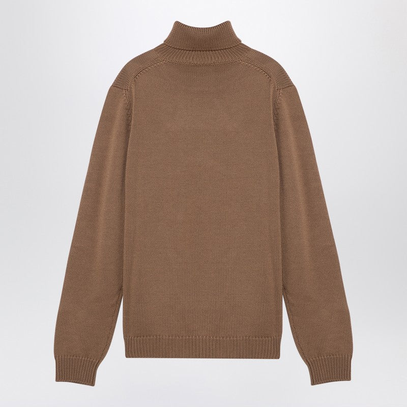 Camel Merino Wool Turtleneck Pullover
