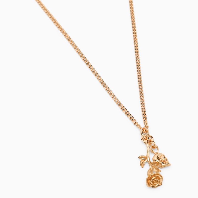 Rose And Skull Necklace In 925 Gold-Plated Silver
