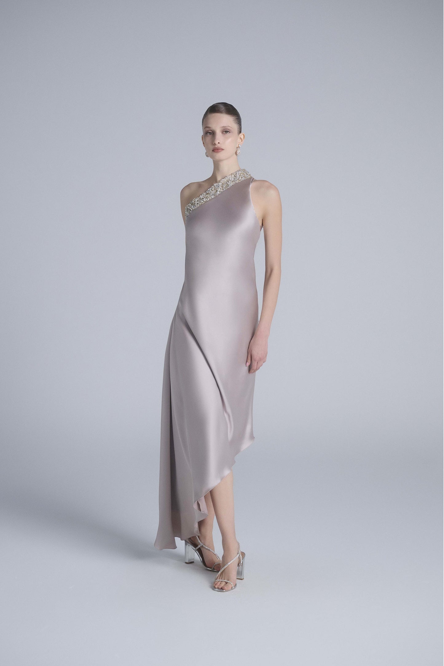 Asymmetrical One-Shoulder Embellished Dress