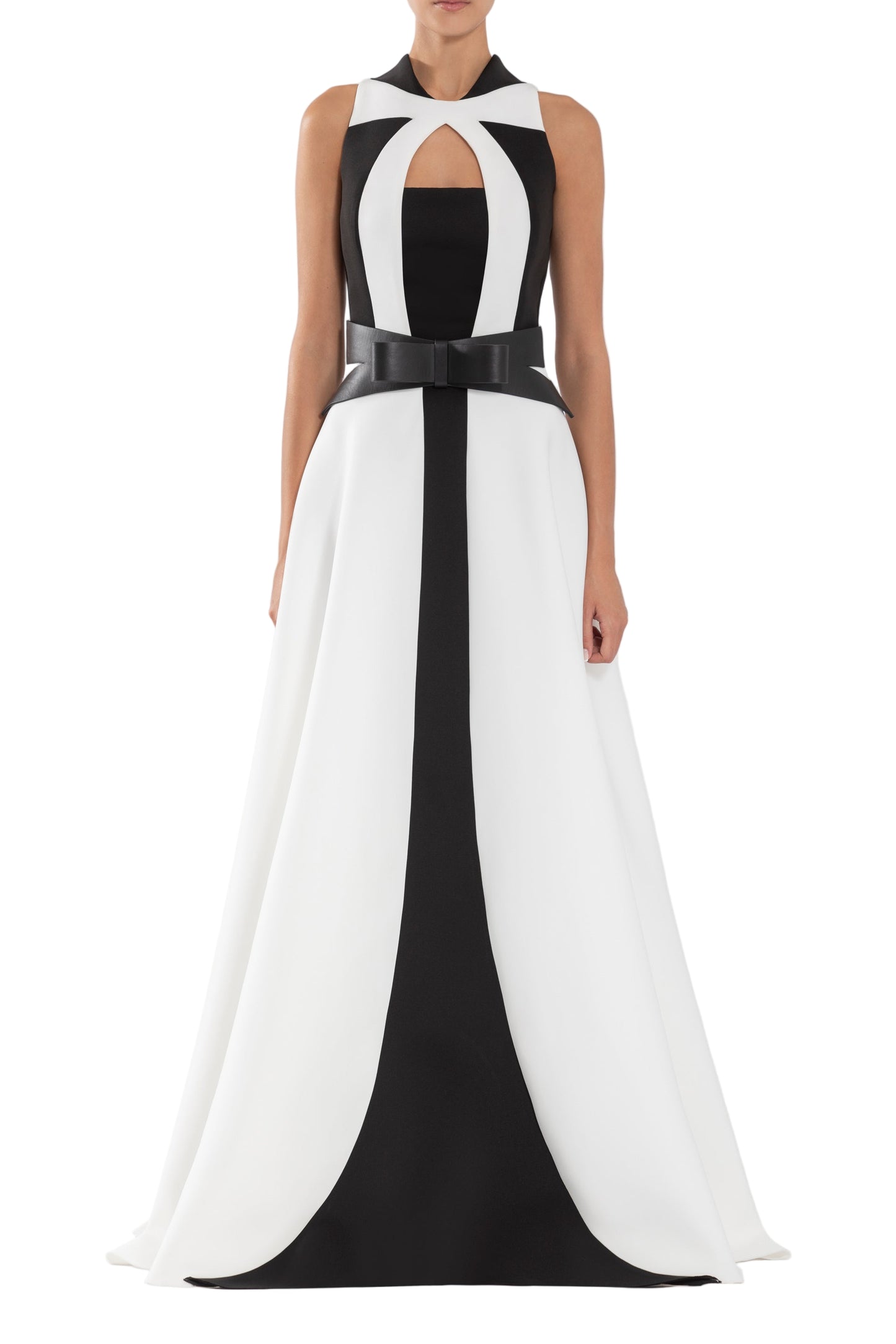 neoprene-dress-with-contrasting-cuts-rtwss24-1