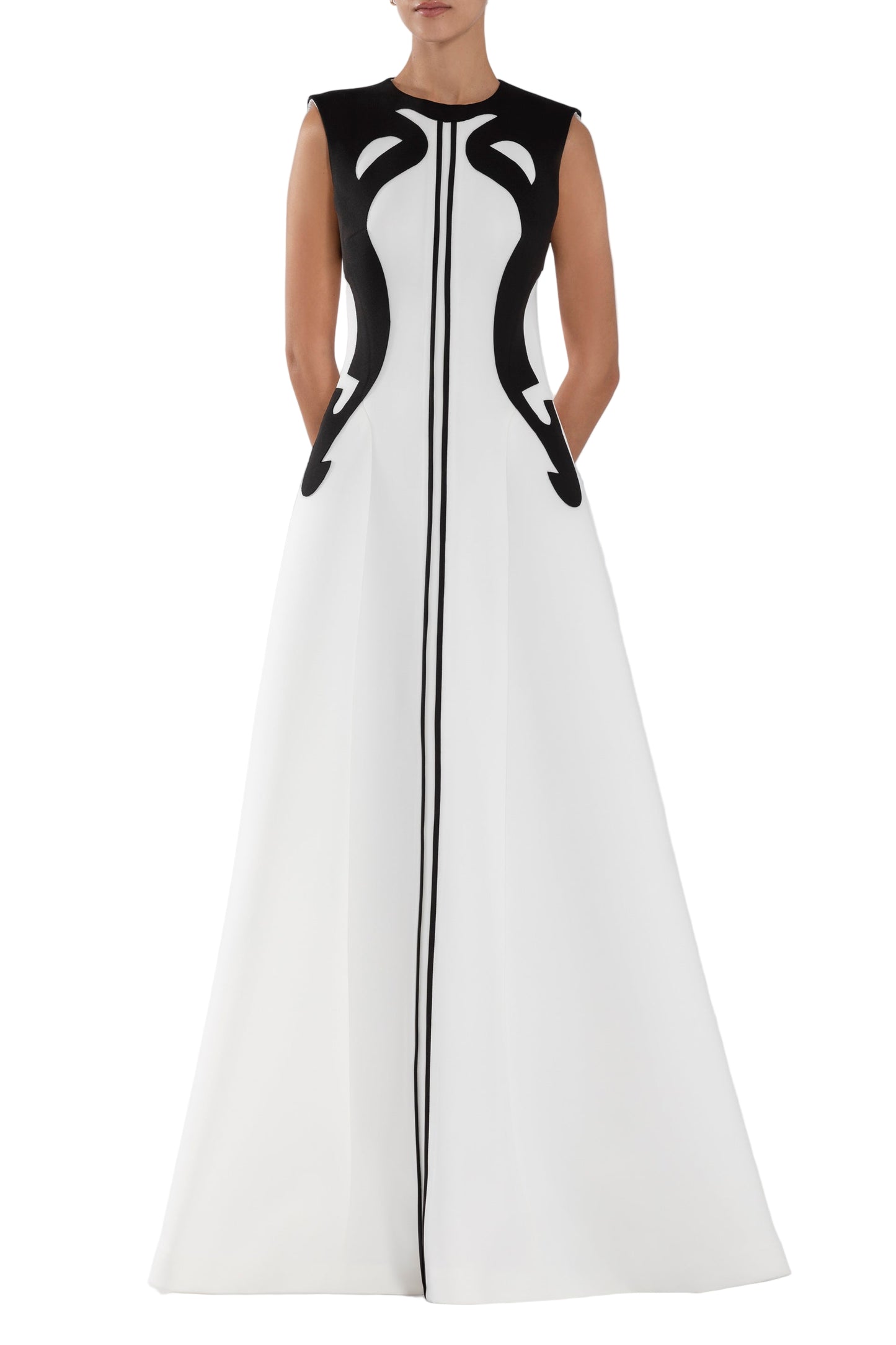 neoprene-dress-with-abstract-contrast-cuts-rtwss24-2