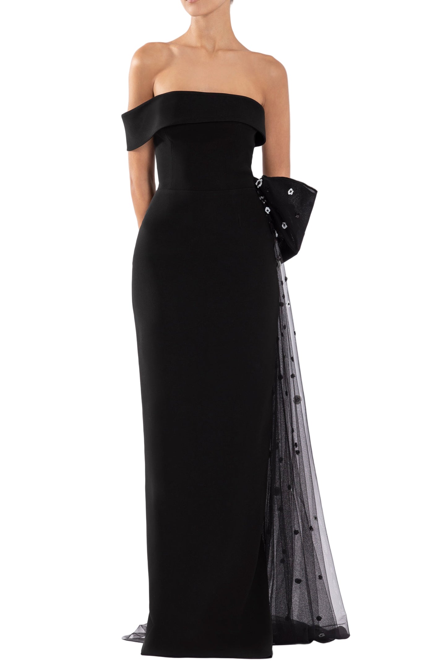 crepe-off-shoulder-dress-with-a-tulle-bow-and-tail-on-the-back-rtwss24-2