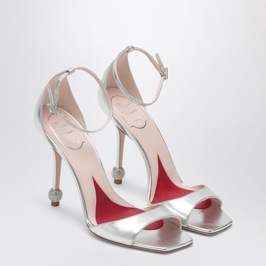 Silver Sandal With Jewelled Heel