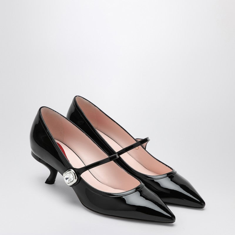 Black Patent Leather Mary Jane Virgule Decolletés