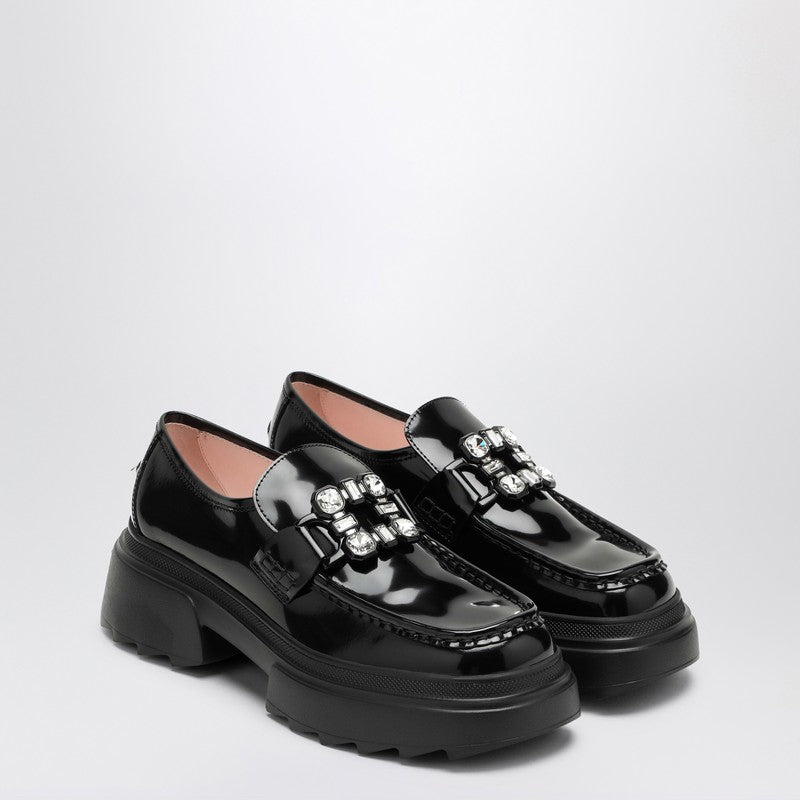 Wallaviv Black Patent Leather Platform Loafer