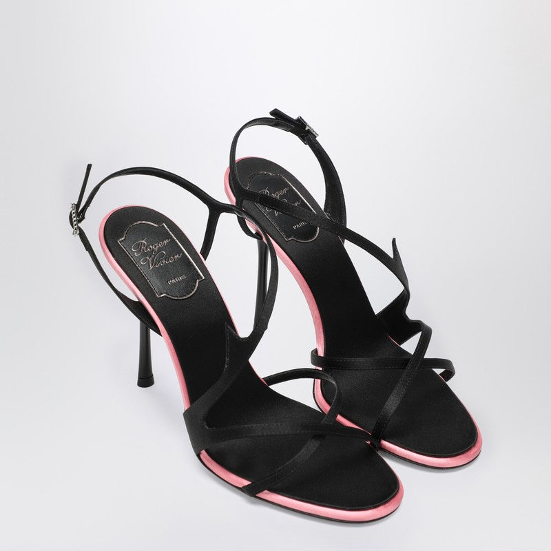 Black satin heeled sandals