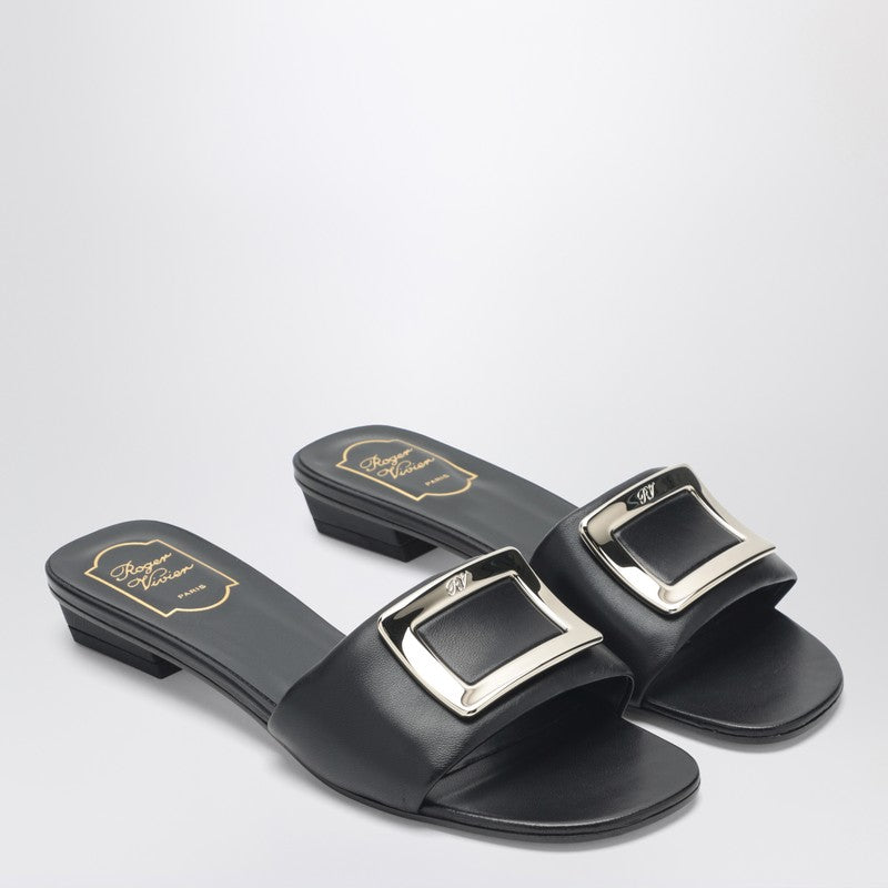 Square buckle leather slides