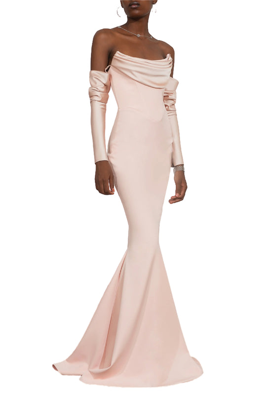 RAVEN SOFT PEACH CREPE LONG DRESS