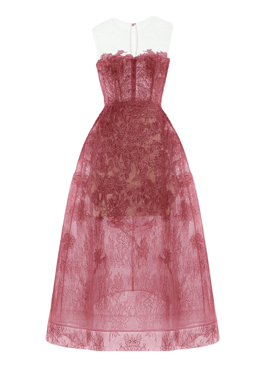 RED BEADED LACE DRESS