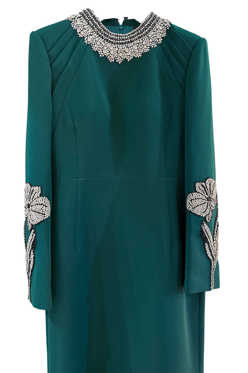ROUND NECK LONG SLEEVE EMBELLISHED DRESS