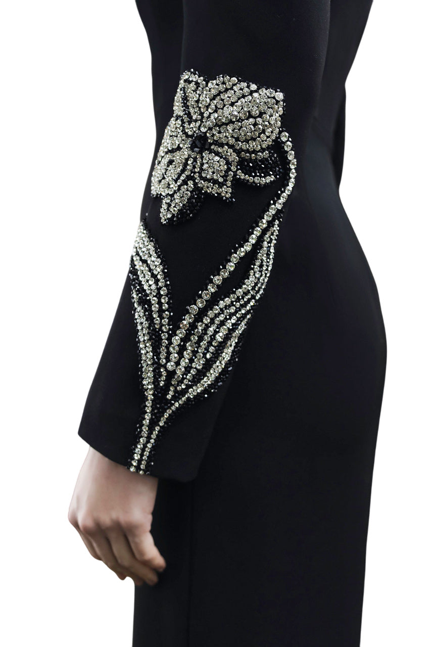 ROUND NECK LONG SLEEVE EMBELLISHED DRESS
