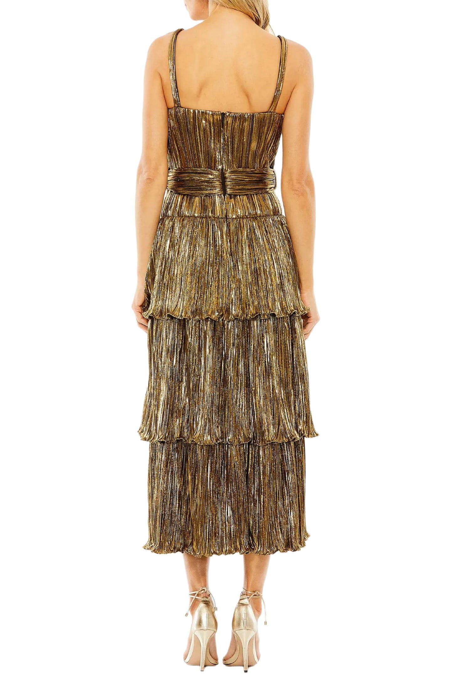 RUFFLE TIERED METALLIC DRESS