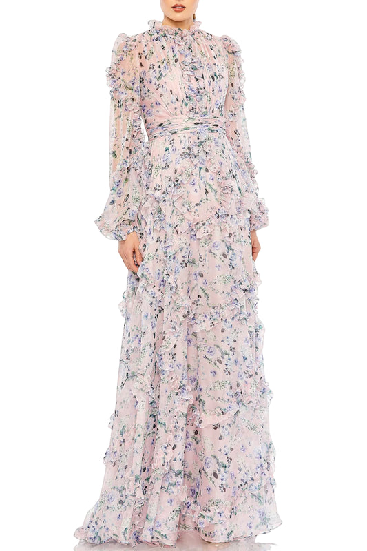 RUFFLE TIERED PUFF SLEEVE DRESS