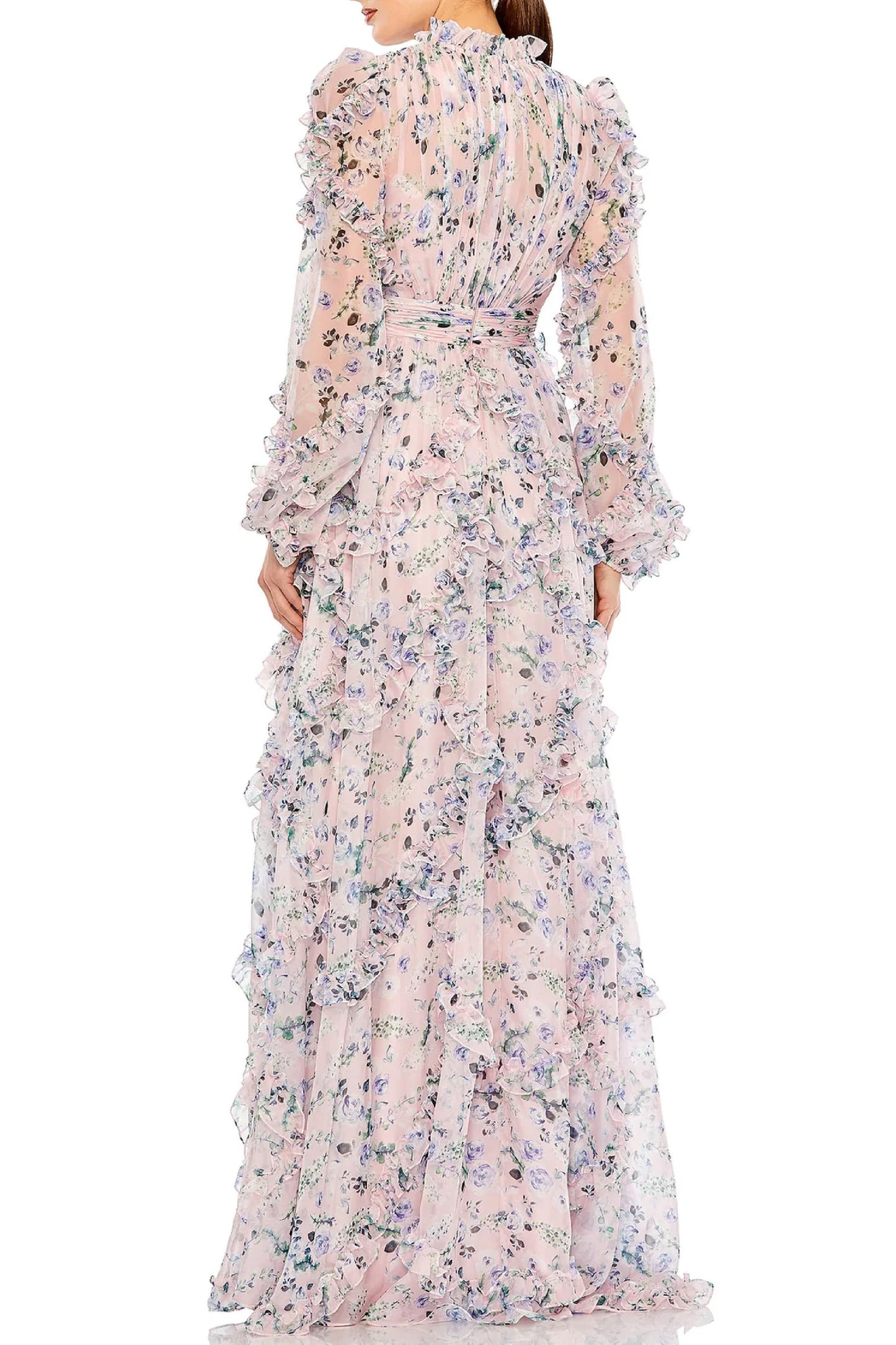 RUFFLE TIERED PUFF SLEEVE DRESS