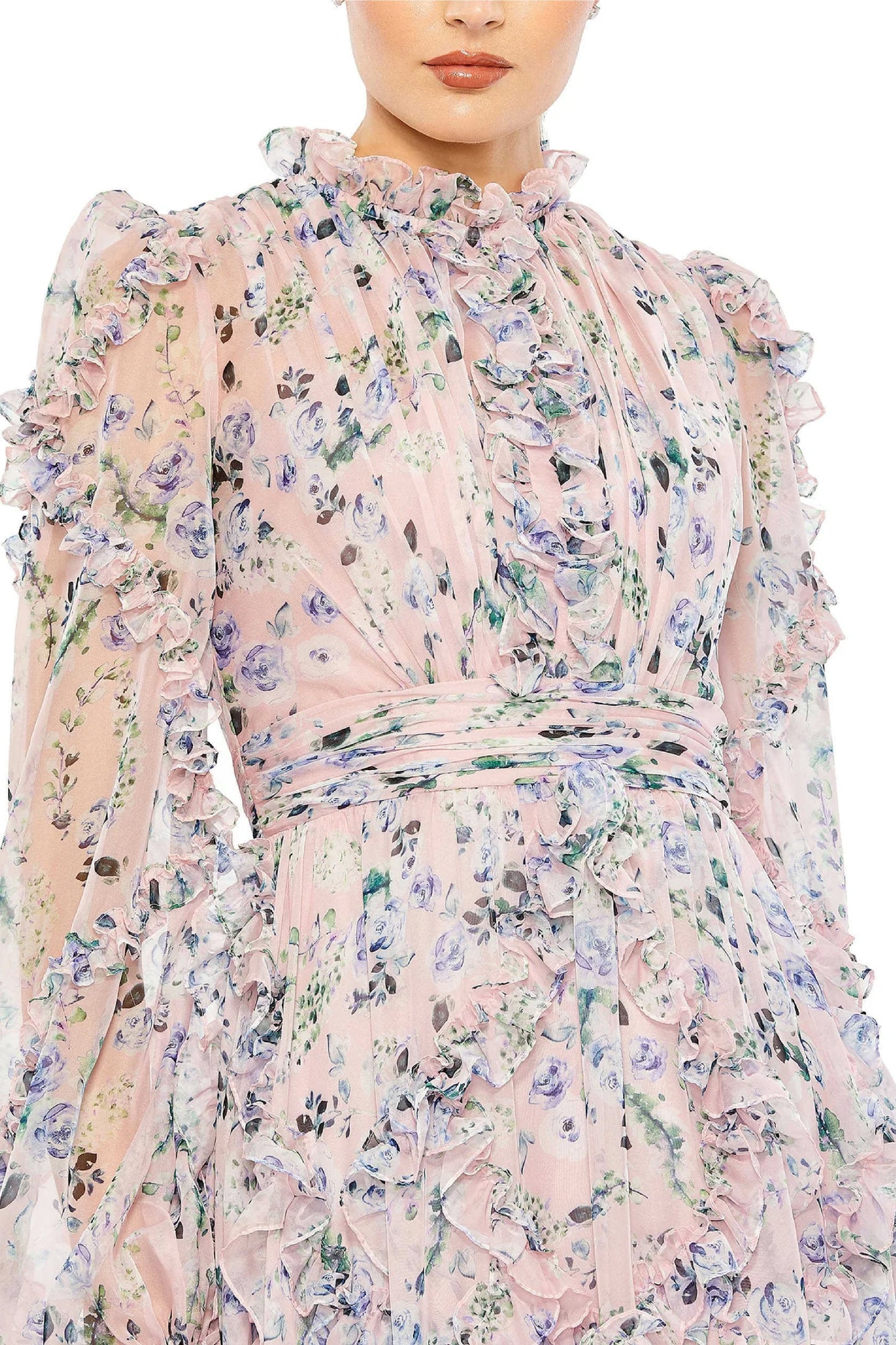 RUFFLE TIERED PUFF SLEEVE DRESS