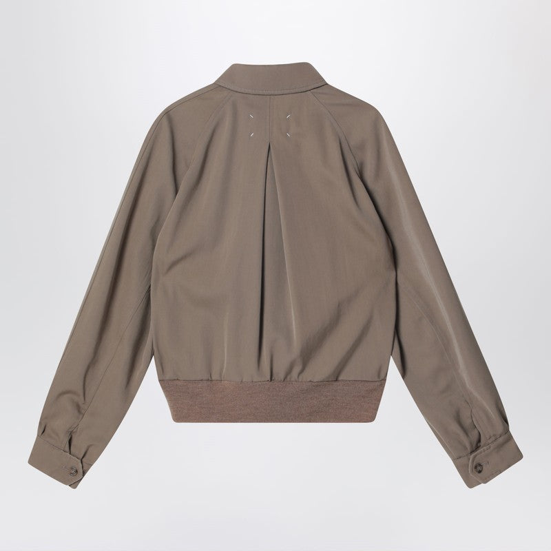 Beige virgin wool zip-up jacket