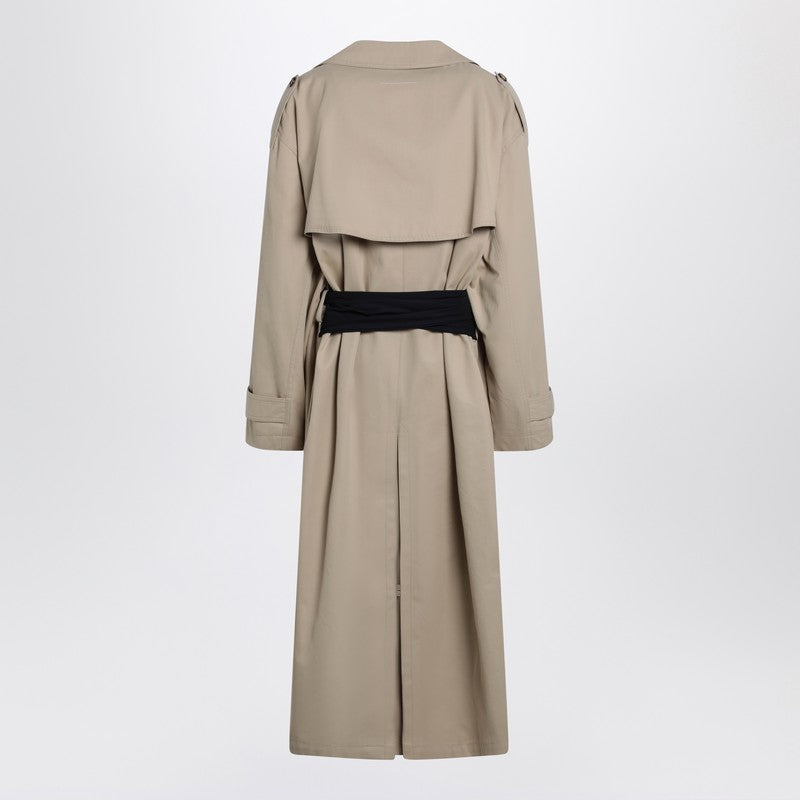 Beige cotton trench coat with gloves