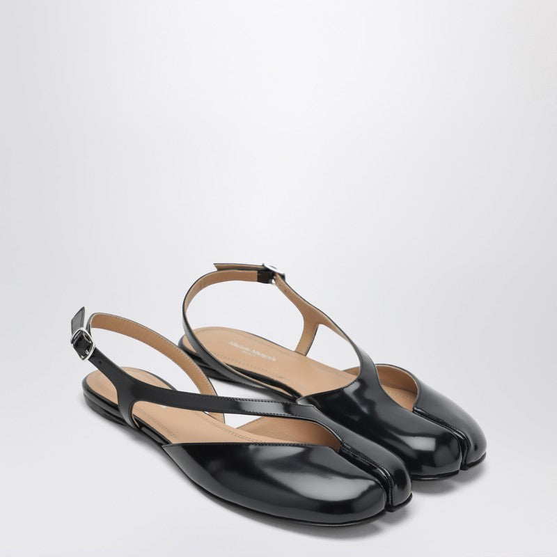 Black brushed leather Tabi slingback sandals