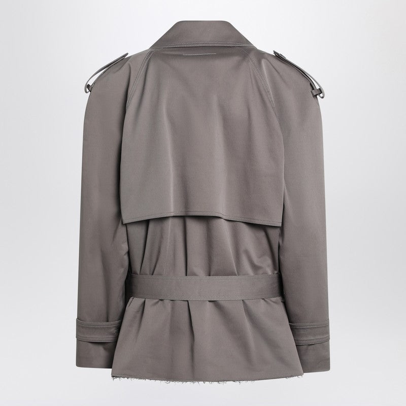 Short double-breasted grey trench coat