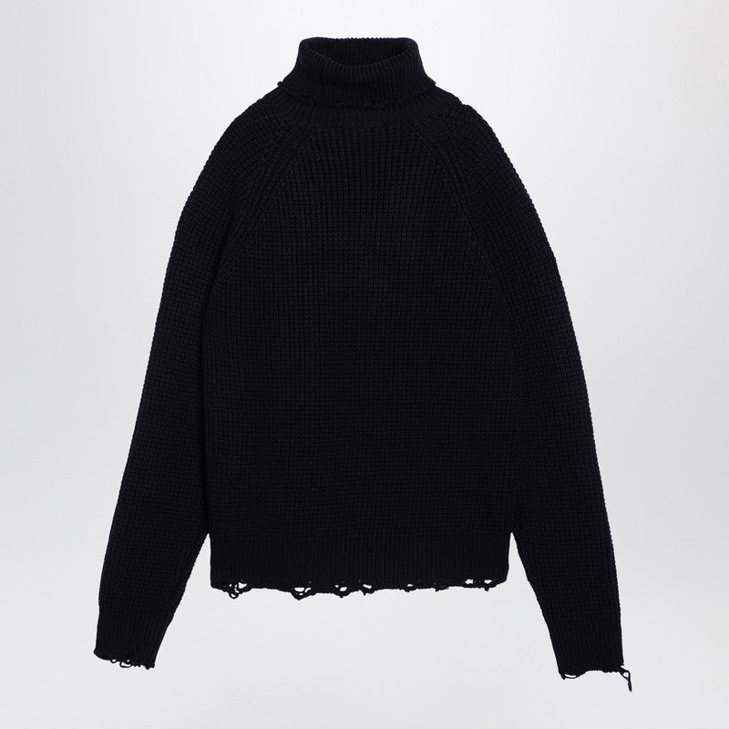 Navy Blue Turtleneck Sweater In Wool