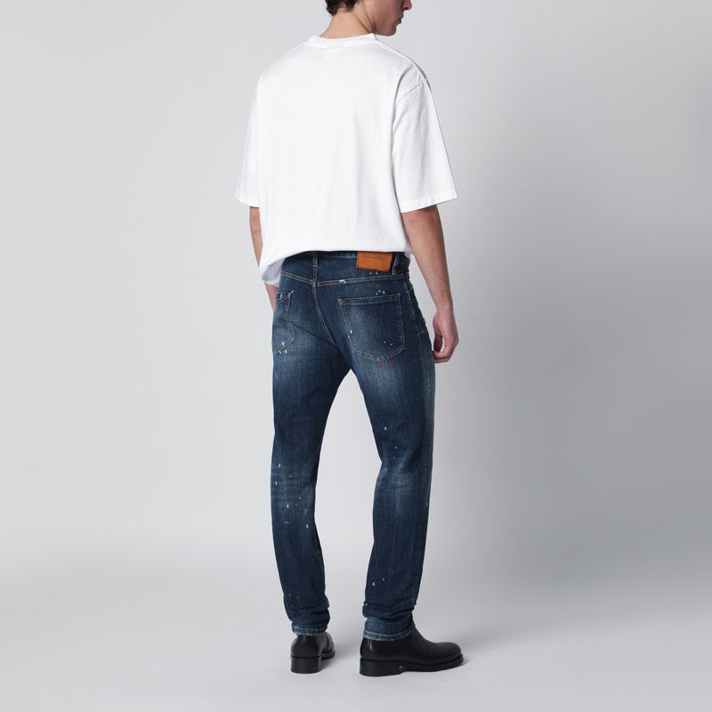 Washed blue Teddy jeans with paint splatters