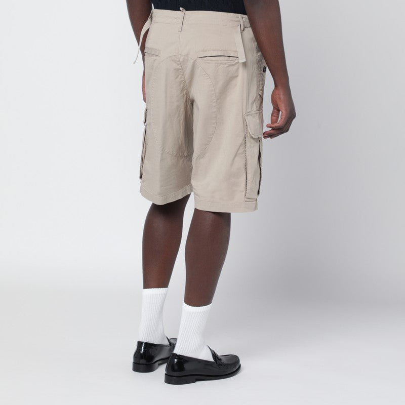 Beige cotton-blend cargo bermuda shorts