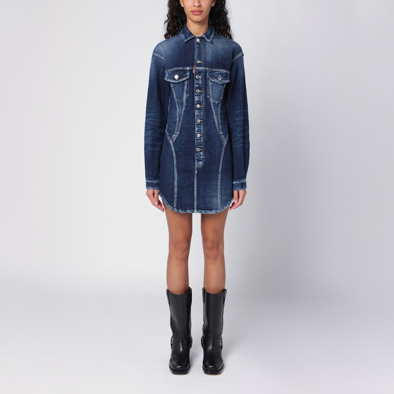 Washed Denim Bustier Chemisier Dress