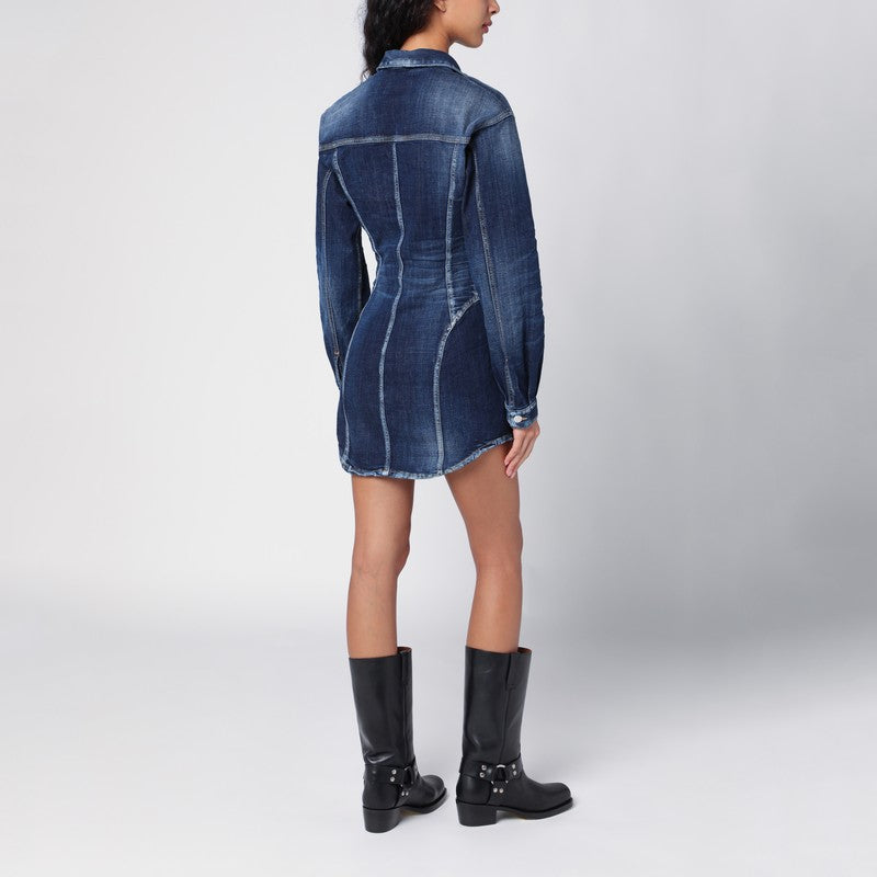Washed Denim Bustier Chemisier Dress