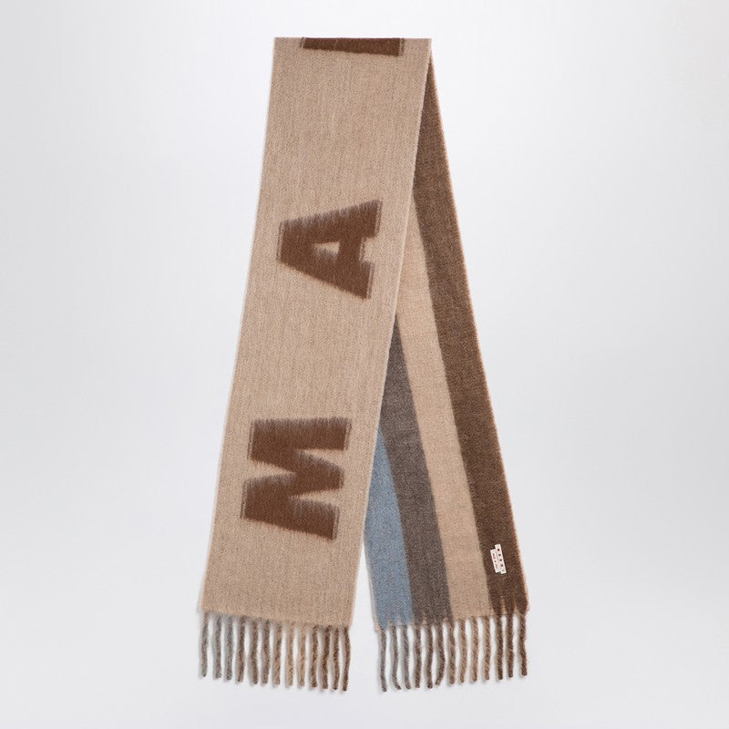 Brown Wool Blend Scarf With Maxi Logo