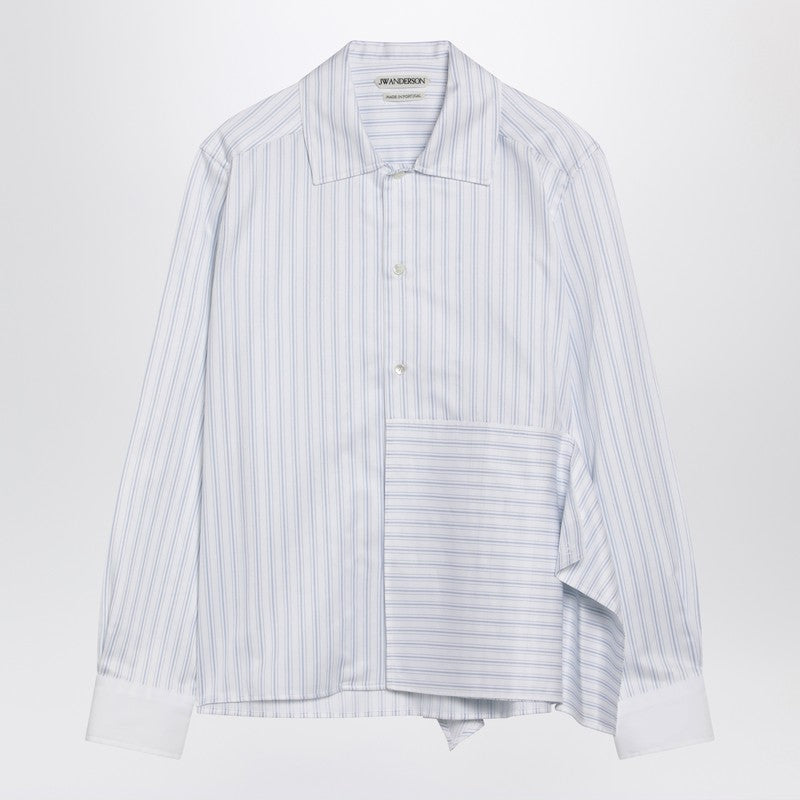 White striped asymmetric draped shirt