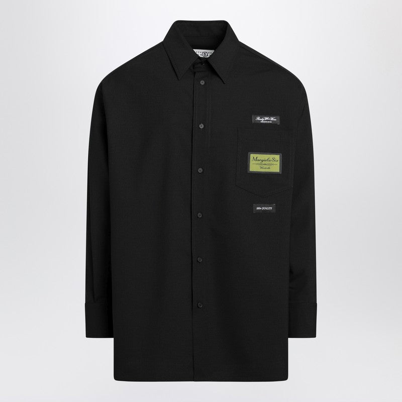 Black wool-blend shirt with label details