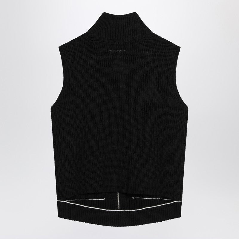 Vest With Zip Black In Cotton Blend