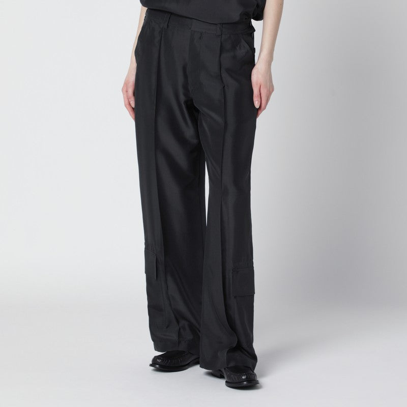 Dark grey silk cargo trousers