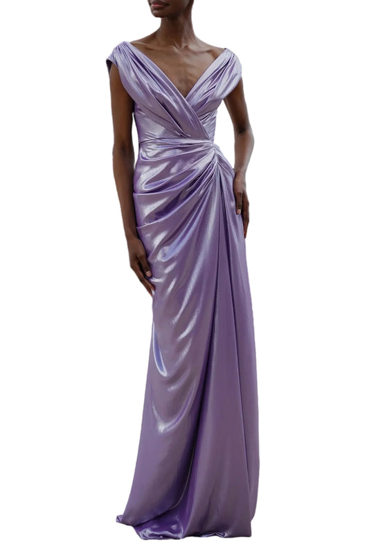 SAARA DRAPED GLOSSY CHIFFON DRESS