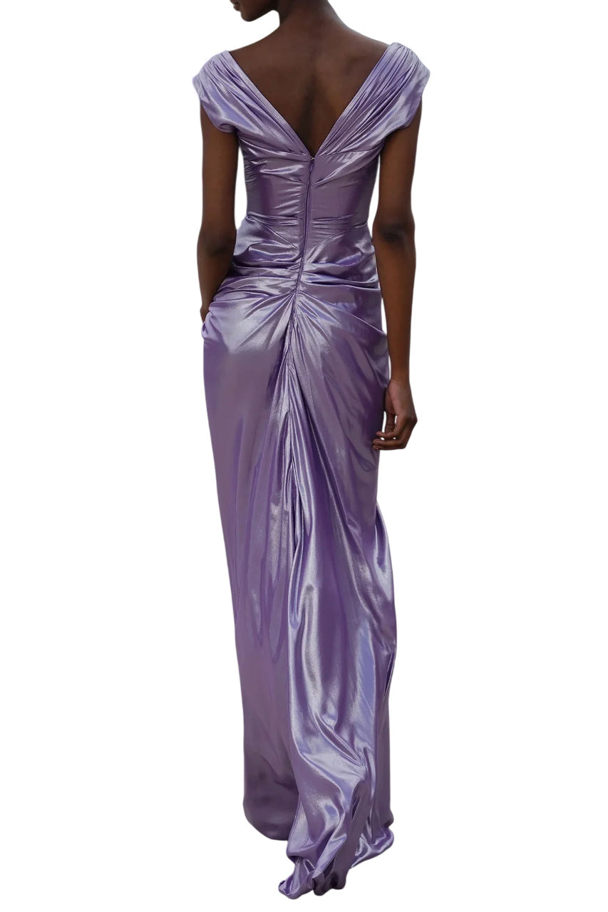 SAARA DRAPED GLOSSY CHIFFON DRESS