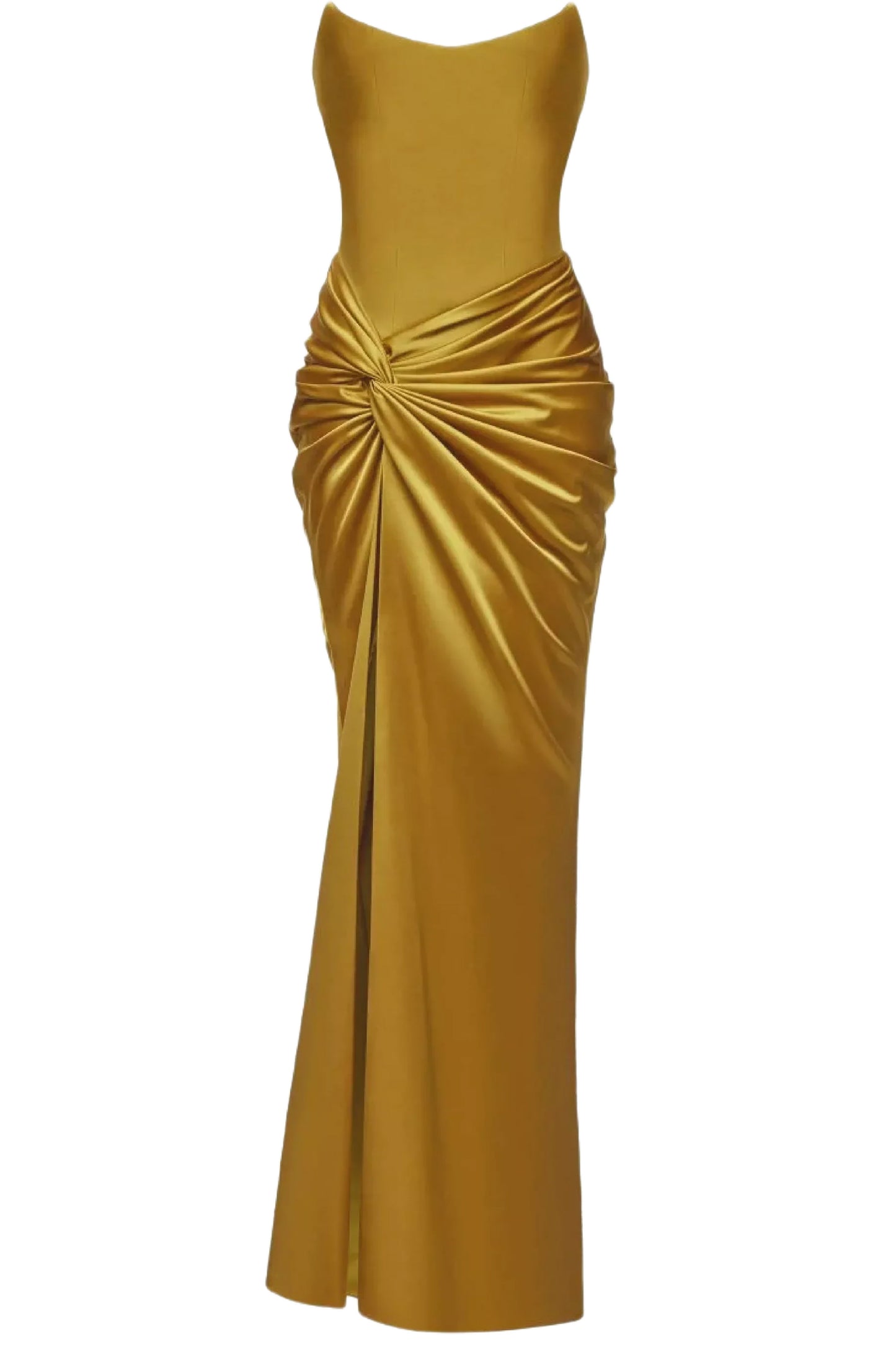 SATIN CORSET MAXI DRESS WITH DRAPED SKIRT