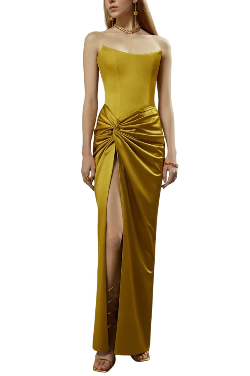 SATIN CORSET MAXI DRESS WITH DRAPED SKIRT