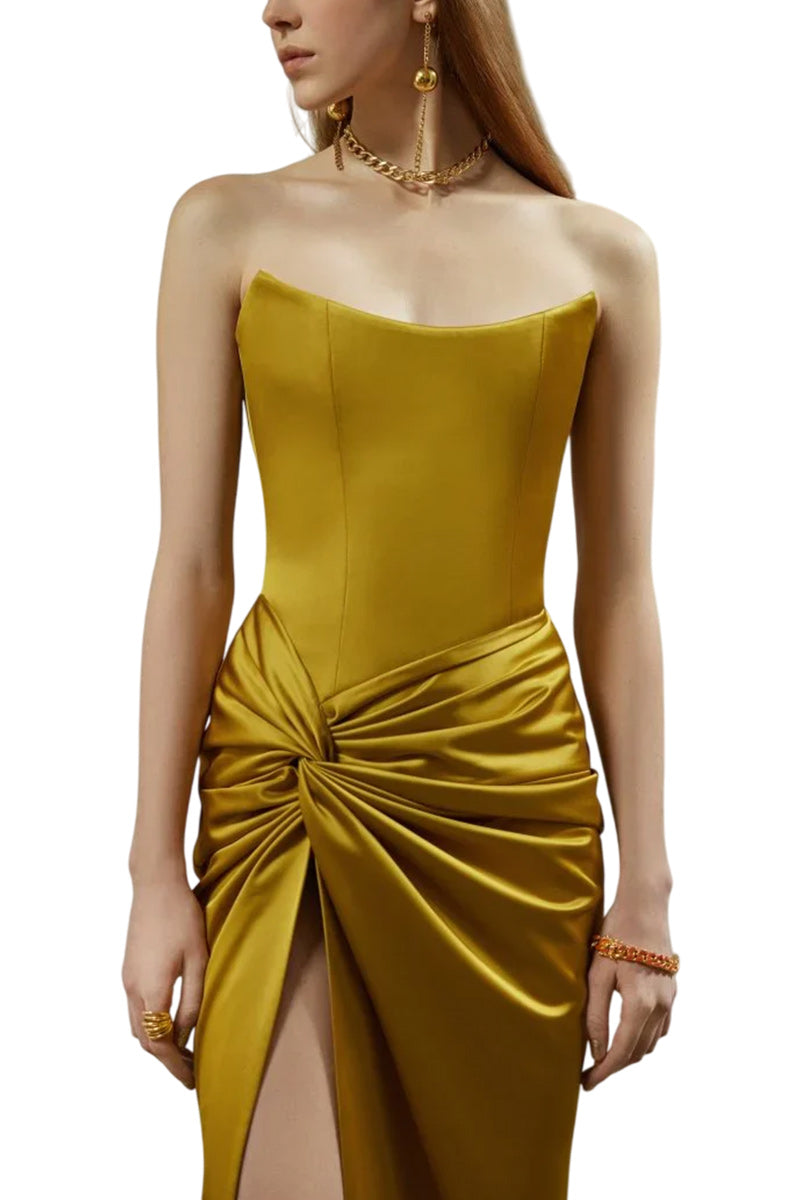 SATIN CORSET MAXI DRESS WITH DRAPED SKIRT