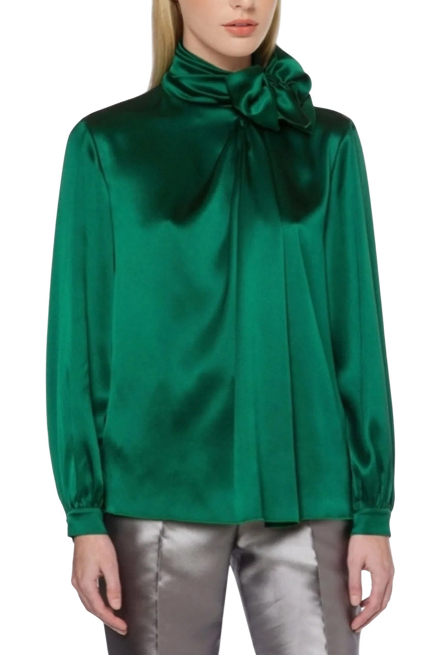 SATIN POLO SHIRT WITH LAVALLIERE COLLAR